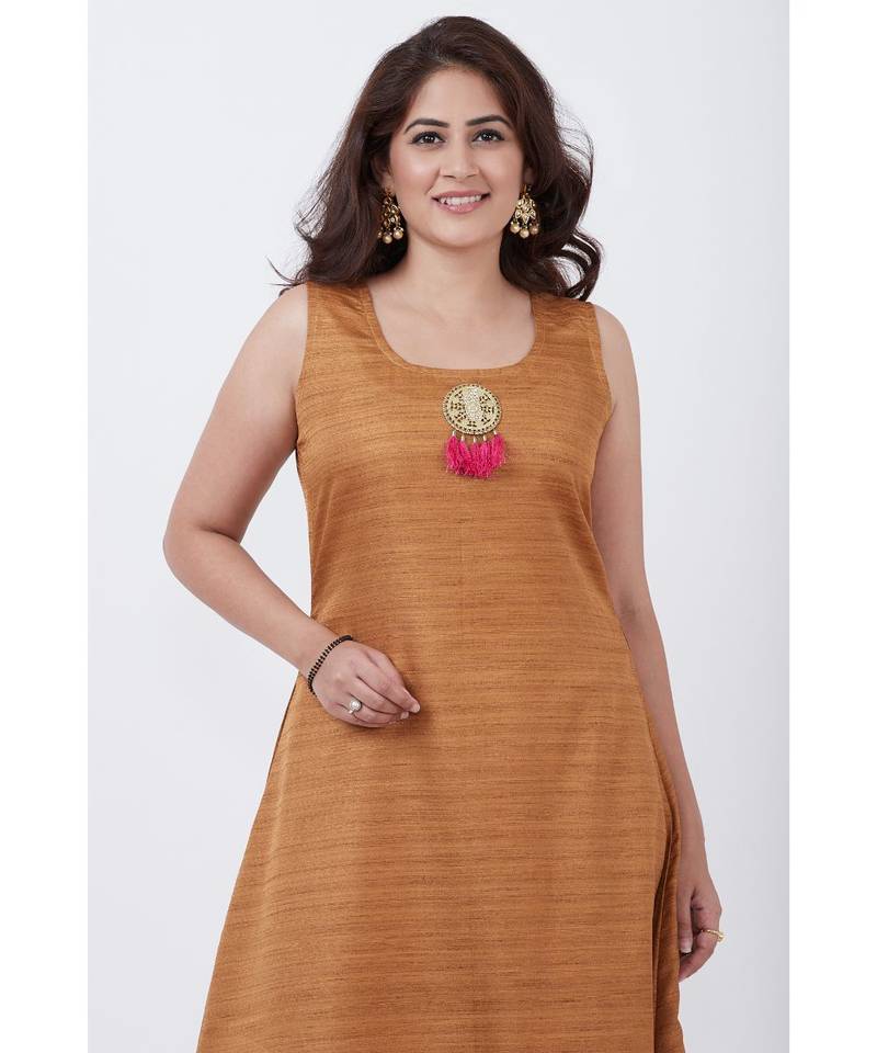 Gold Kundan A-Line Floor Length Kurti