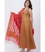 Gold Kundan A-Line Floor Length Kurti with Red Banarsi Dupatta