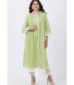 Pista Green Crochet Border Kurti with Pants and Dupatta