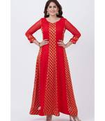 Red and Gold Banarsi Georgette Floorlength Kurti