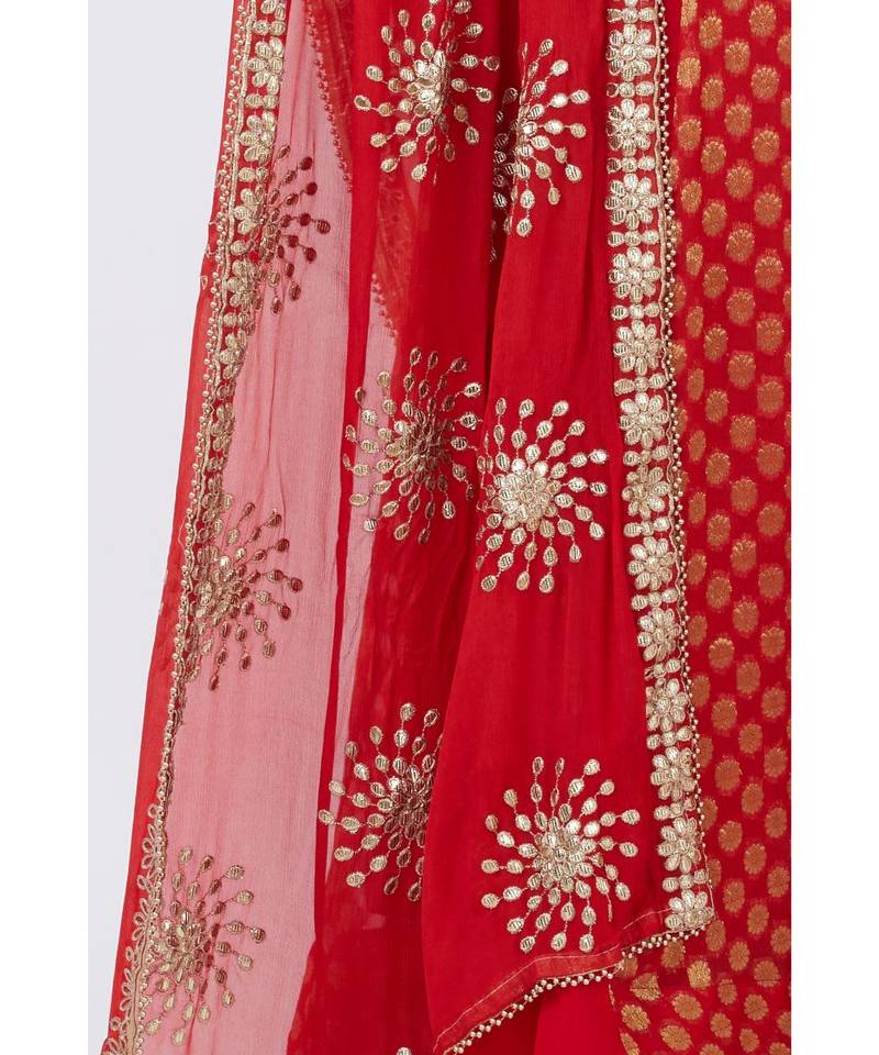 Red and Gold Banarsi Georgette Floorlength with Gotta Patti Chiffon Dupatta