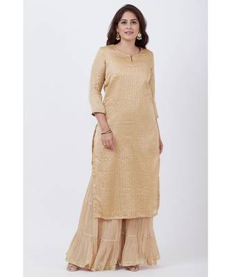 Gold Foil Printed Straight Lines Kurti with Sharara 1
