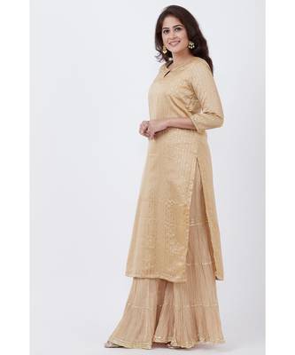 Gold Foil Printed Straight Lines Kurti with Sharara 2