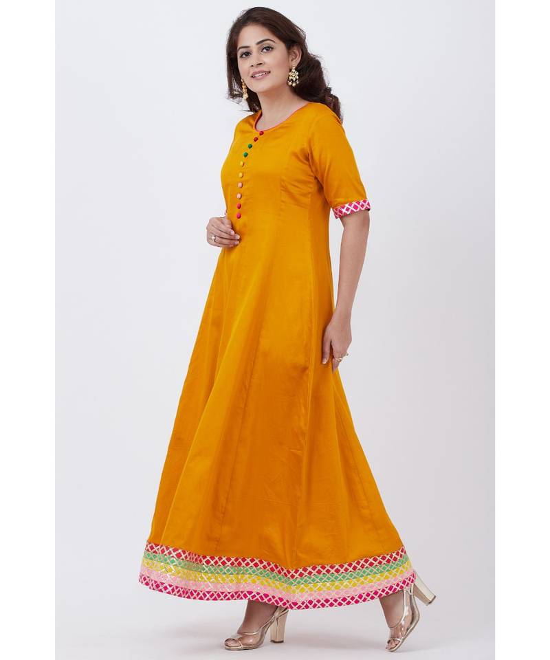 Mustard Multi Border Gotta Floorlength