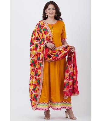Mustard Multi Border Gotta Floorlength with Festive Phulkari Dupatta 1