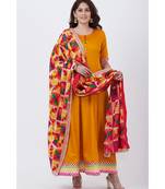 Mustard Multi Border Gotta Floorlength with Festive Phulkari Dupatta