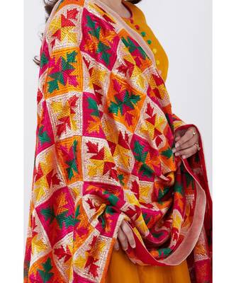 Mustard Multi Border Gotta Floorlength with Festive Phulkari Dupatta 4