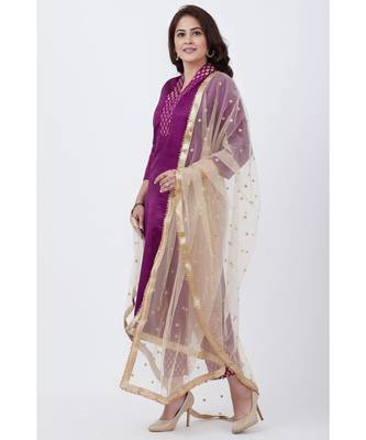 Purple Kurti and Brocade Straight Pants with Gold Net Sequins Dupatta 2