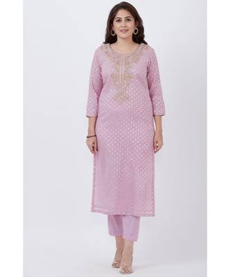 purple Badla Embroided Kurti with Straight Pants 1