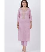 purple Badla Embroided Kurti with Straight Pants