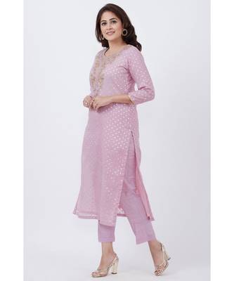 purple Badla Embroided Kurti with Straight Pants 2