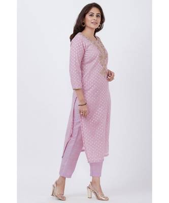 purple Badla Embroided Kurti with Straight Pants 3