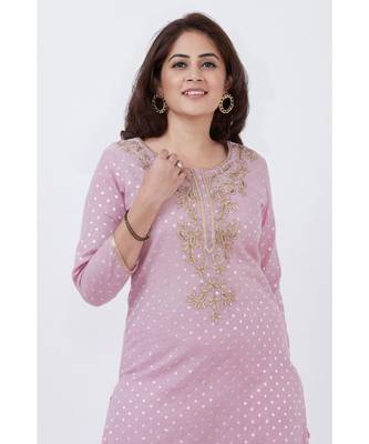 purple Badla Embroided Kurti with Straight Pants 4