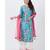 Sea Blue Floral Straight Kurti with Flared Palazzo and Pink Mirror Stone Dupatta