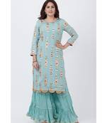Blush Blue Gotta Embroidered Kurti with Crushed Gharara