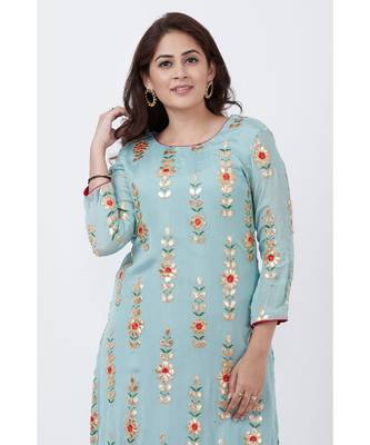 Blush Blue Gotta Embroidered Kurti with Crushed Gharara 3