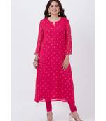 pink Embroided A-line Kurti with Churidar