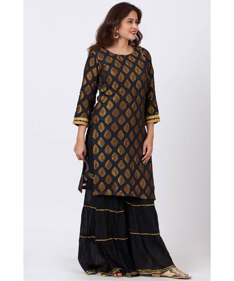 Black Banarsi Kurti with Crushed Sharara