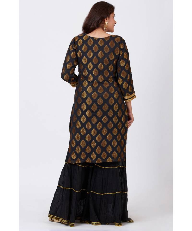 Black Banarsi Kurti with Crushed Sharara