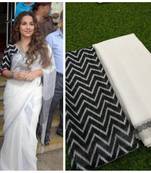 White Digital printed Linen partywear Bollywood saree with blouse