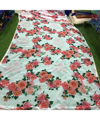 hot pink Digital Printed georgette partywear Bollywood saree with blouse 3