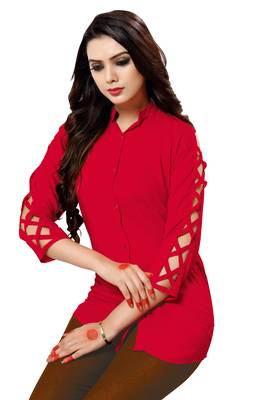 Red plain cambric tops 4