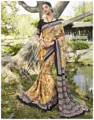  multicolor printed crepe saree with blouse 1
