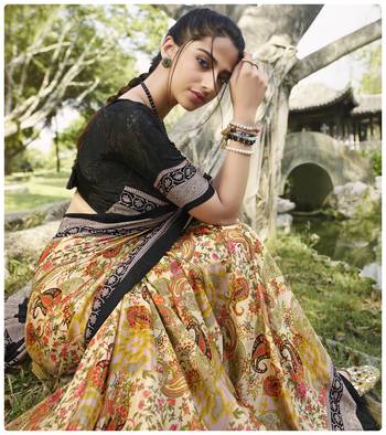  multicolor printed crepe saree with blouse 2