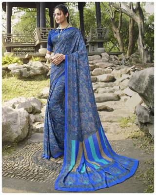  multicolor printed crepe saree with blouse 1