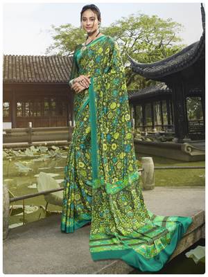  multicolor printed crepe saree with blouse 1