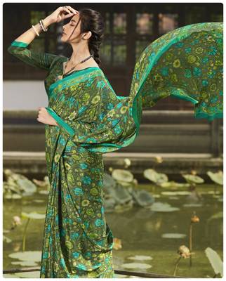  multicolor printed crepe saree with blouse 2