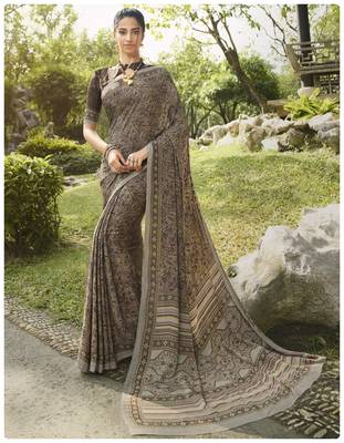  multicolor printed crepe saree with blouse 1