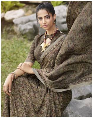  multicolor printed crepe saree with blouse 2