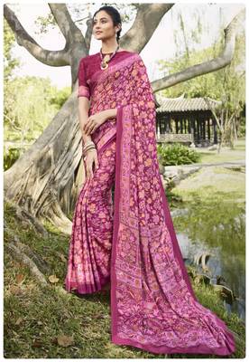  multicolor printed crepe saree with blouse 1