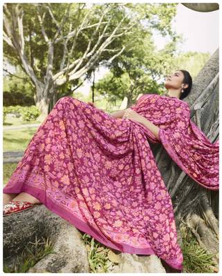  multicolor printed crepe saree with blouse 2