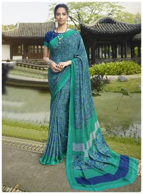  multicolor printed crepe saree with blouse 1