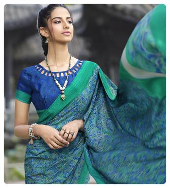 multicolor printed crepe saree with blouse 2