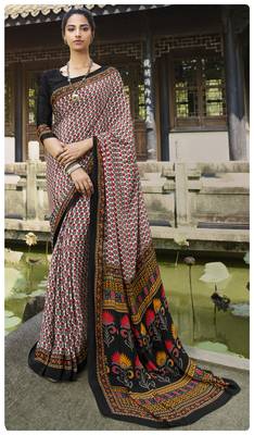  multicolor printed crepe saree with blouse 1