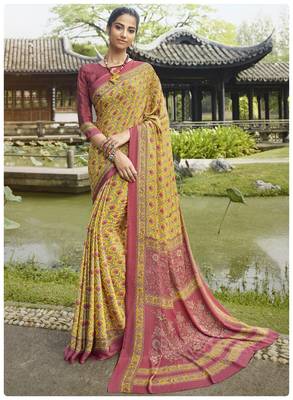  multicolor printed crepe saree with blouse 1