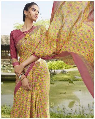  multicolor printed crepe saree with blouse 2