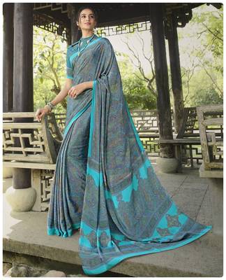  multicolor printed crepe saree with blouse 1
