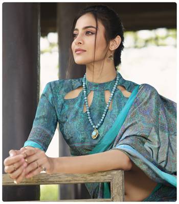  multicolor printed crepe saree with blouse 2