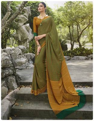  multicolor printed crepe saree with blouse 1