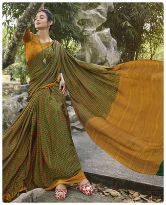  multicolor printed crepe saree with blouse 2