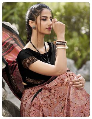  multicolor printed crepe saree with blouse 2