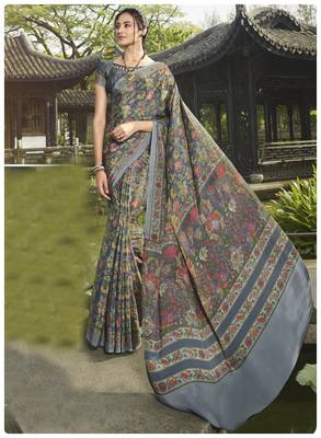  multicolor printed crepe saree with blouse 1