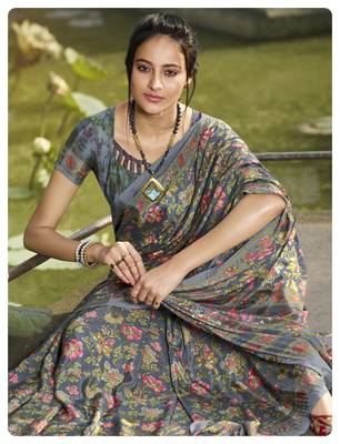  multicolor printed crepe saree with blouse 2