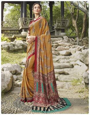  multicolor printed crepe saree with blouse 1