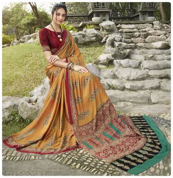  multicolor printed crepe saree with blouse 2