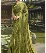 green printed crepe saree with blouse